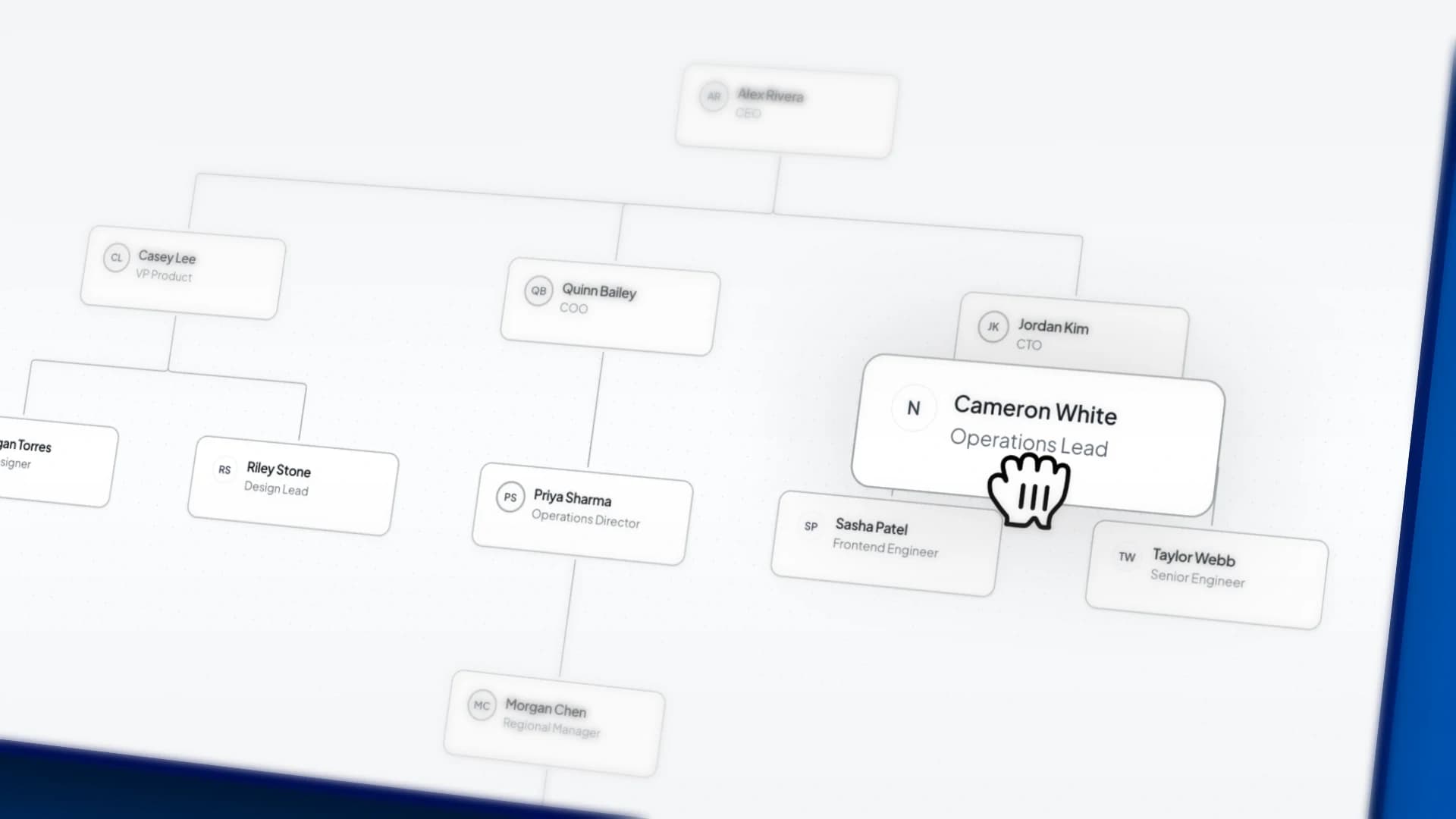 Org chart canvas showing drag and drop interface