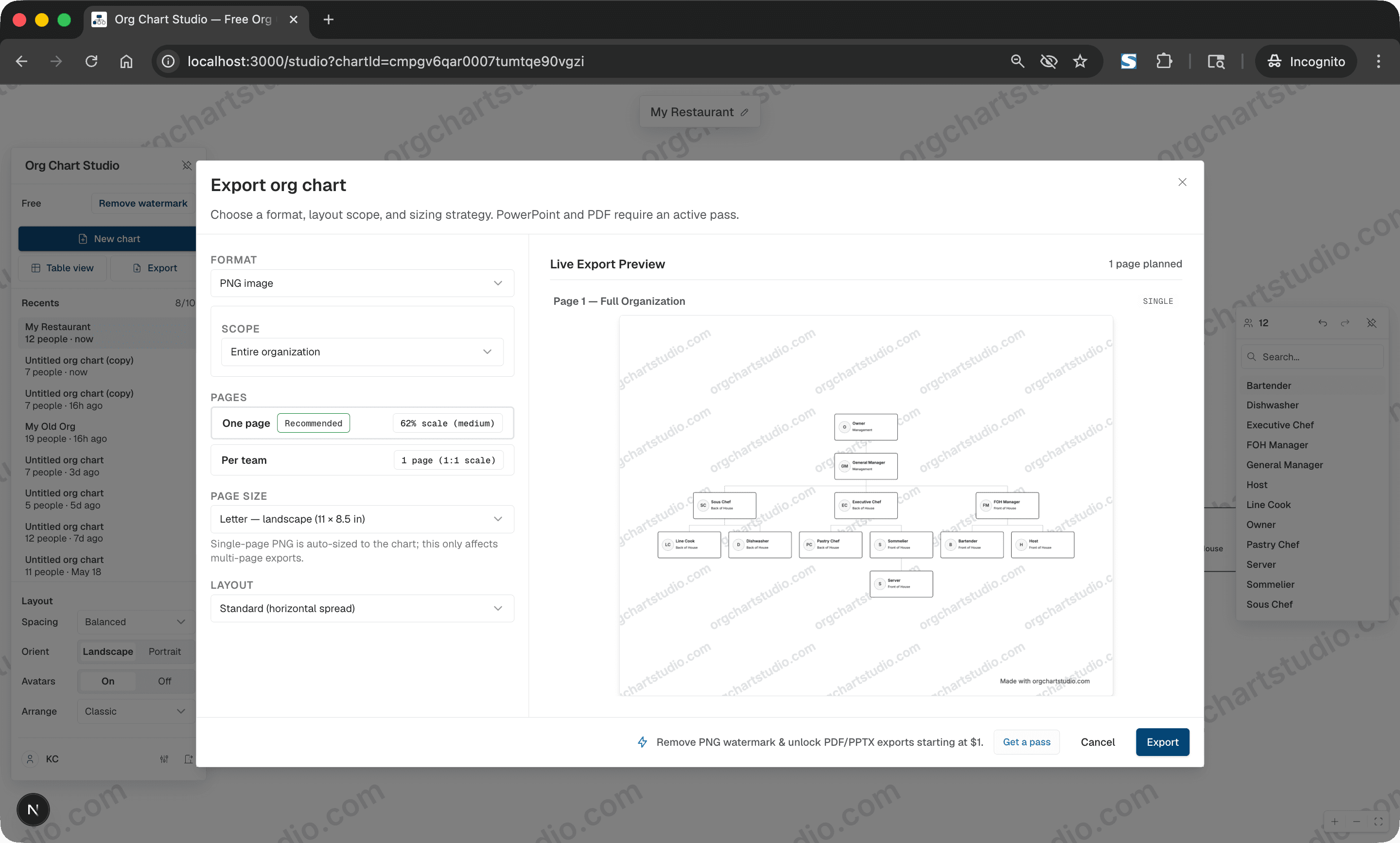 Live WYSIWYG Export Preview Dialog