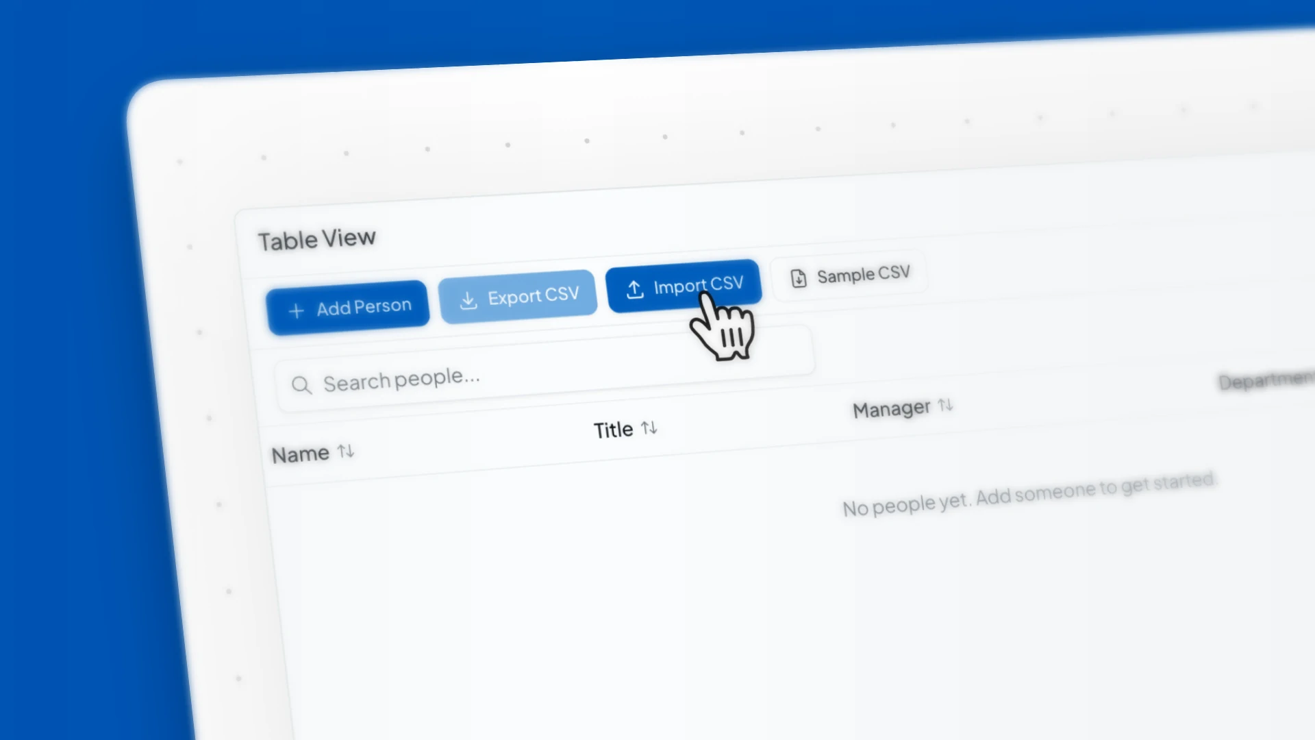CSV import dialog showing file upload